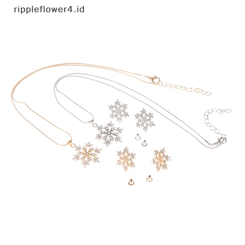 {rippleflower4.id} 3pcs /Set Snowflake Kalung Anting Set Perhiasan Aksesoris Hadiah Valene~