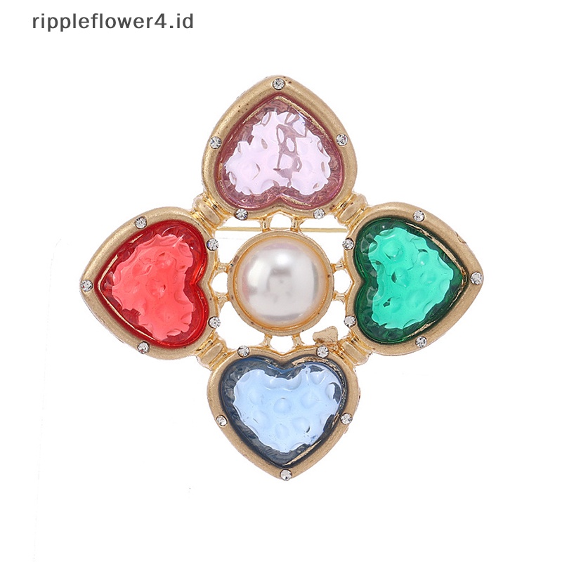 {rippleflower4.id} Baroque Colorful Heart Cross Brooch Pin Vintage Didesain Bros Untuk Wanita Retro Pin Pakaian Syal Klip Perhiasan Hadiah~