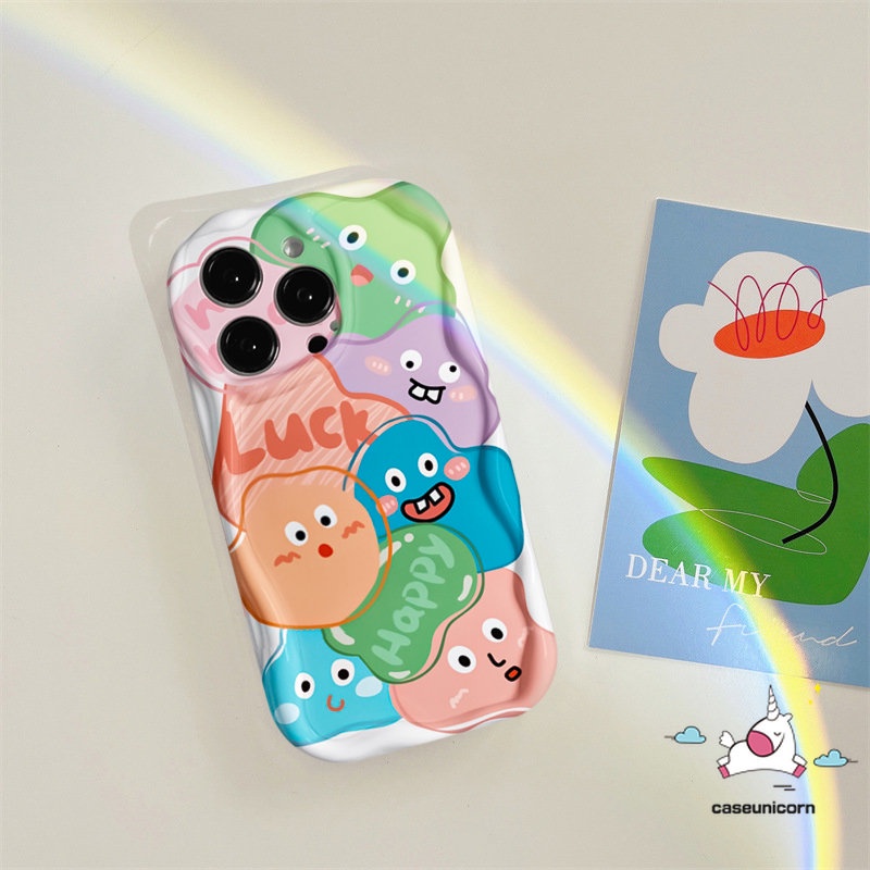 Untuk Oppo A57 A12 A7 A17 A5s A15 A55 A16 A54 A95 A54s A17k A5 A31 A3s A16K A74 A16s A1k A9 A96 A92 A16E A53 A77 A52 A77s A76 Lembut 3D Wavy Curved Edge Binatang Kecil Lucu Monster Case