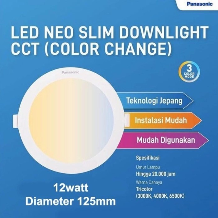 Downlight LED 12 Watt - LED Panel 12Watt Tricolor PANASONIC NEO CCT