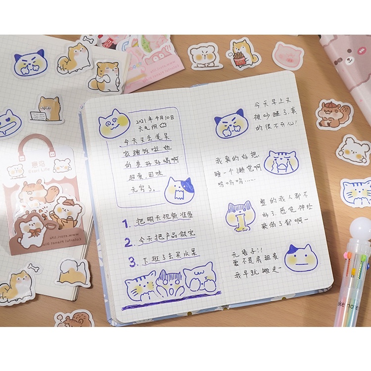 [Gongjin] Sticker Etori 40pcs Mini Bag / Lot Stiker Kertas Gambar Kucing Kawaii Untuk Diary Bujo Jurnal Journal Scrapbook Bullet Journaling