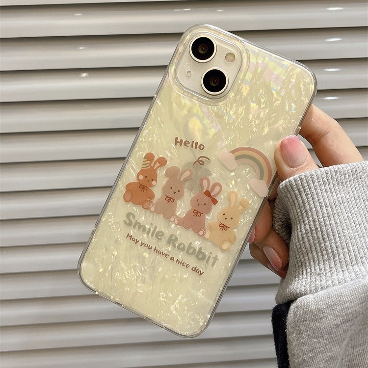 Ins Gaya Cocok Untuk iPhone 14 Pro Max Casing Ponsel iPhone Motif Kelinci Ganda Kompatibel Dengan Iphone13 13pro 13prm iPhone 11 11pro 14plus 12Pro Max Casing Ponsel TPU Tahan Guncangan