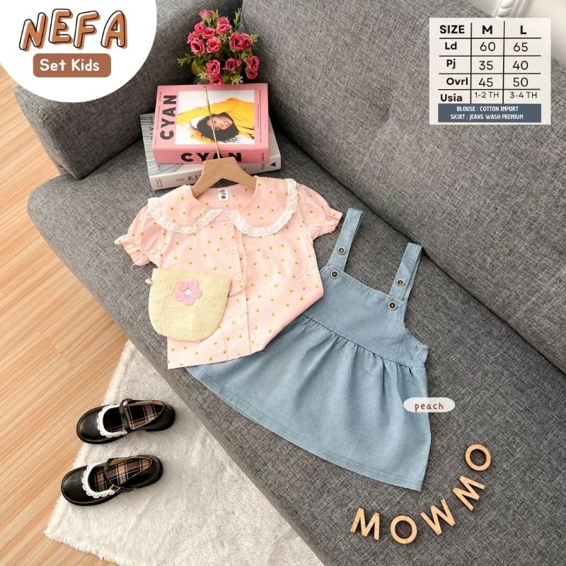 NEFA SET KIDS ORI MOWMO KIDS | (M,1-2/L,3-4TH) Setelan Anak Perempuan