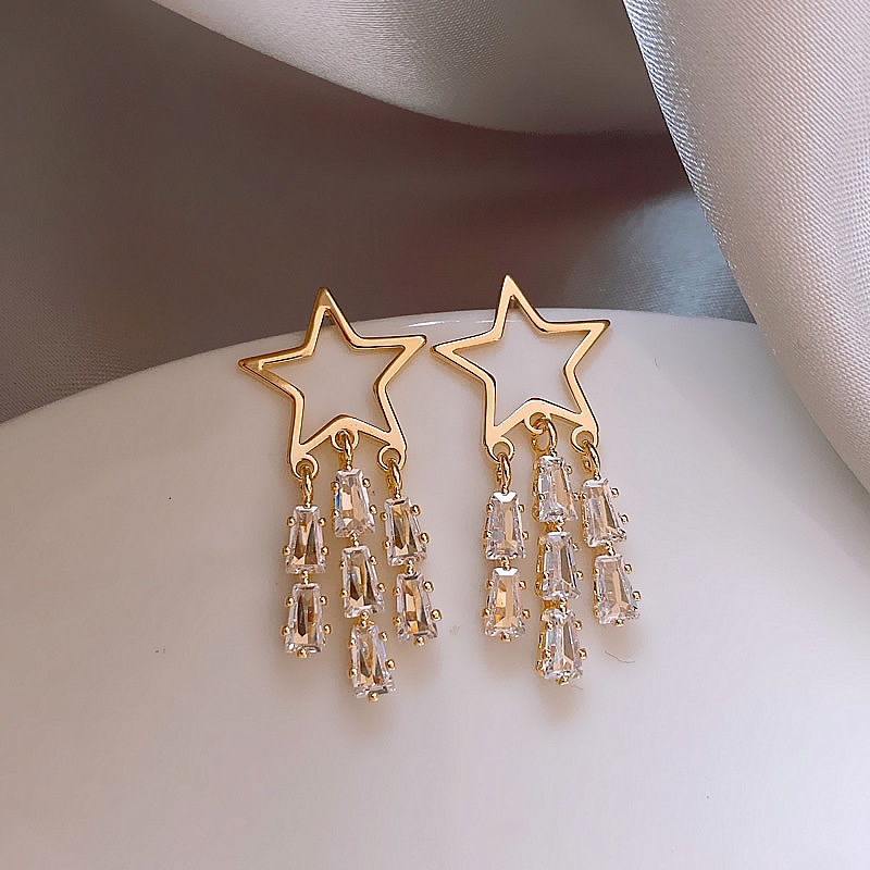 Star Vermiculite Liu Su Earrings Silver Needle Ear Dekorasi