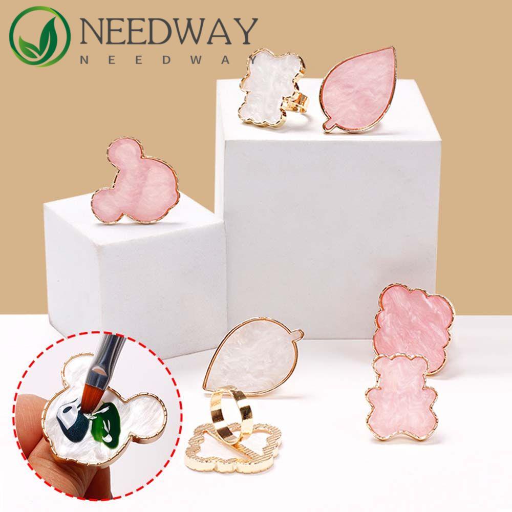 Needway  Cincin Palet Kuku Fashion Adjustable Nail Display Stand Awan Beruang Bentuk Mickey Gel Polish Plate