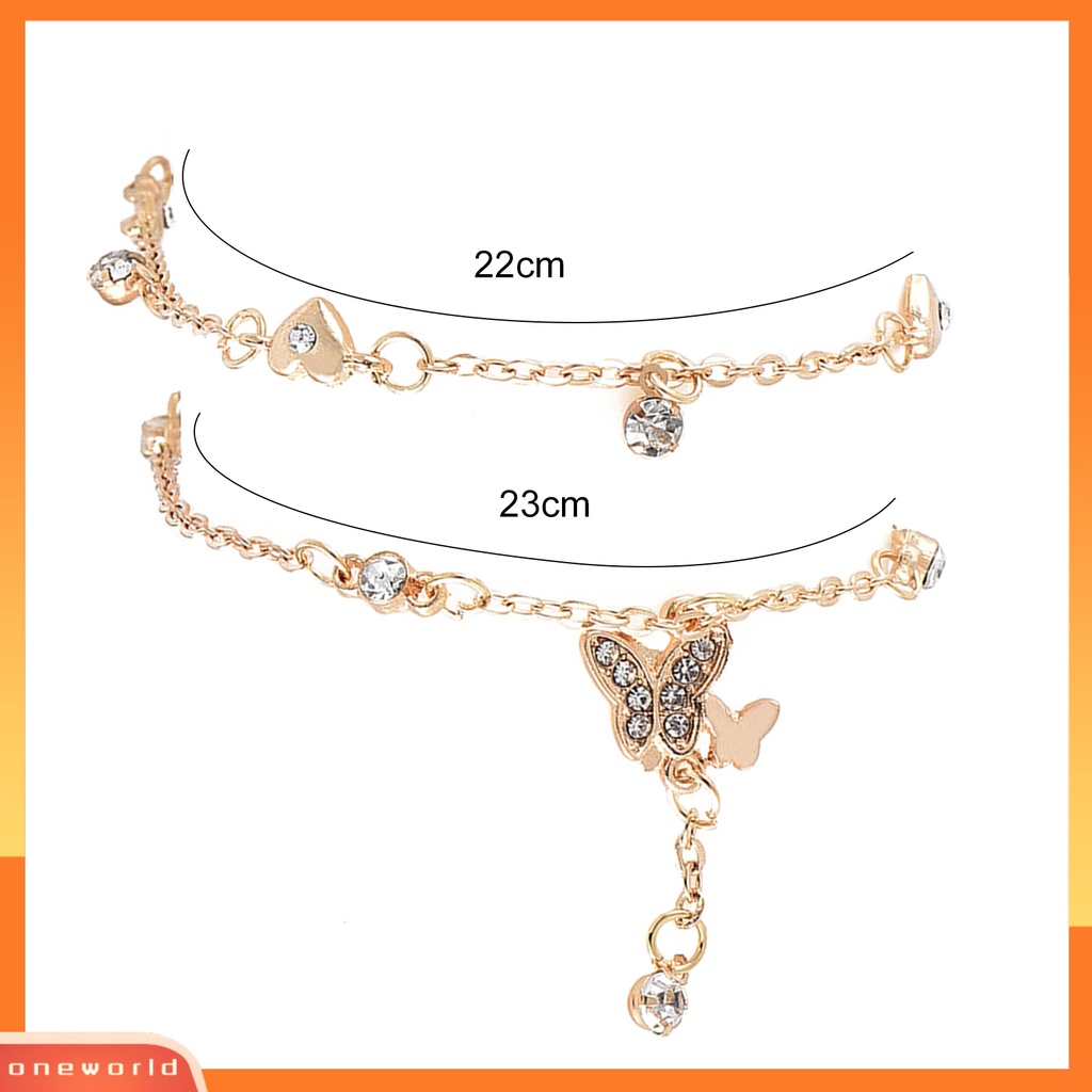 [WOD] Wanita All-match Kupu-Kupu Kecil Hati Berlapis Ganda Gelang Kaki Perhiasan