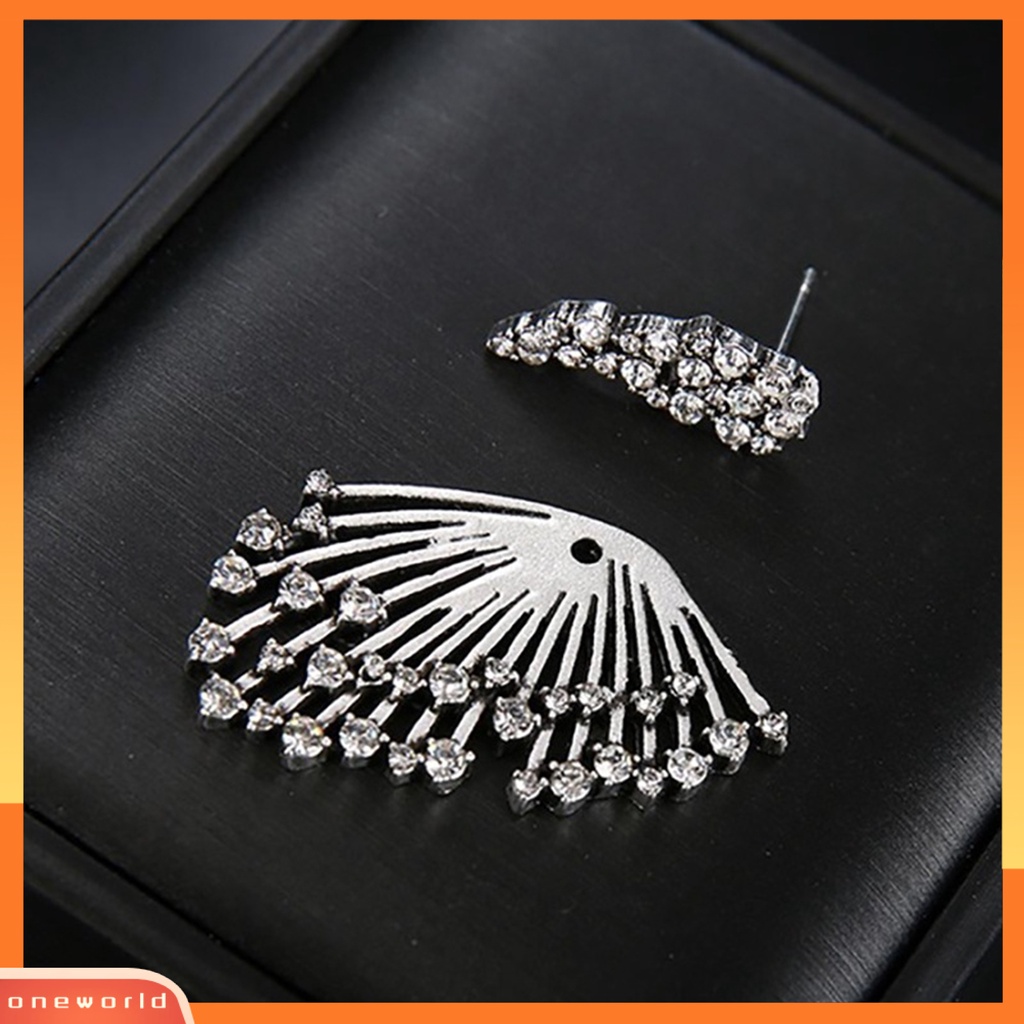 [WOD] 1pc Ear Studs Retro Asimetris Berlian Imitasi Mengkilap Temperamen Semua Pertandingan Dekorasi Hadiah Wanita Kepribadian Bentuk Sayap Stud Earrings Perhiasan Untuk Pakaian Sehari-Hari