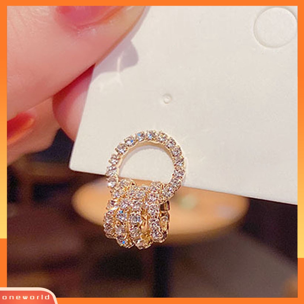 [WOD] 1pasang Indah Menawan Wanita Anting Hadiah Berlian Imitasi Bersinar Lingkaran Stud Earrings Perhiasan Aksesori