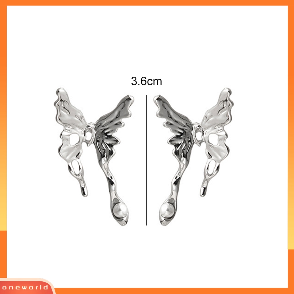 [WOD] 1pasang Bertatahkan Mutiara Imitasi Indah Telinga Studs Negara Cair Logam Kupu-Kupu Bentuk Stud Earrings