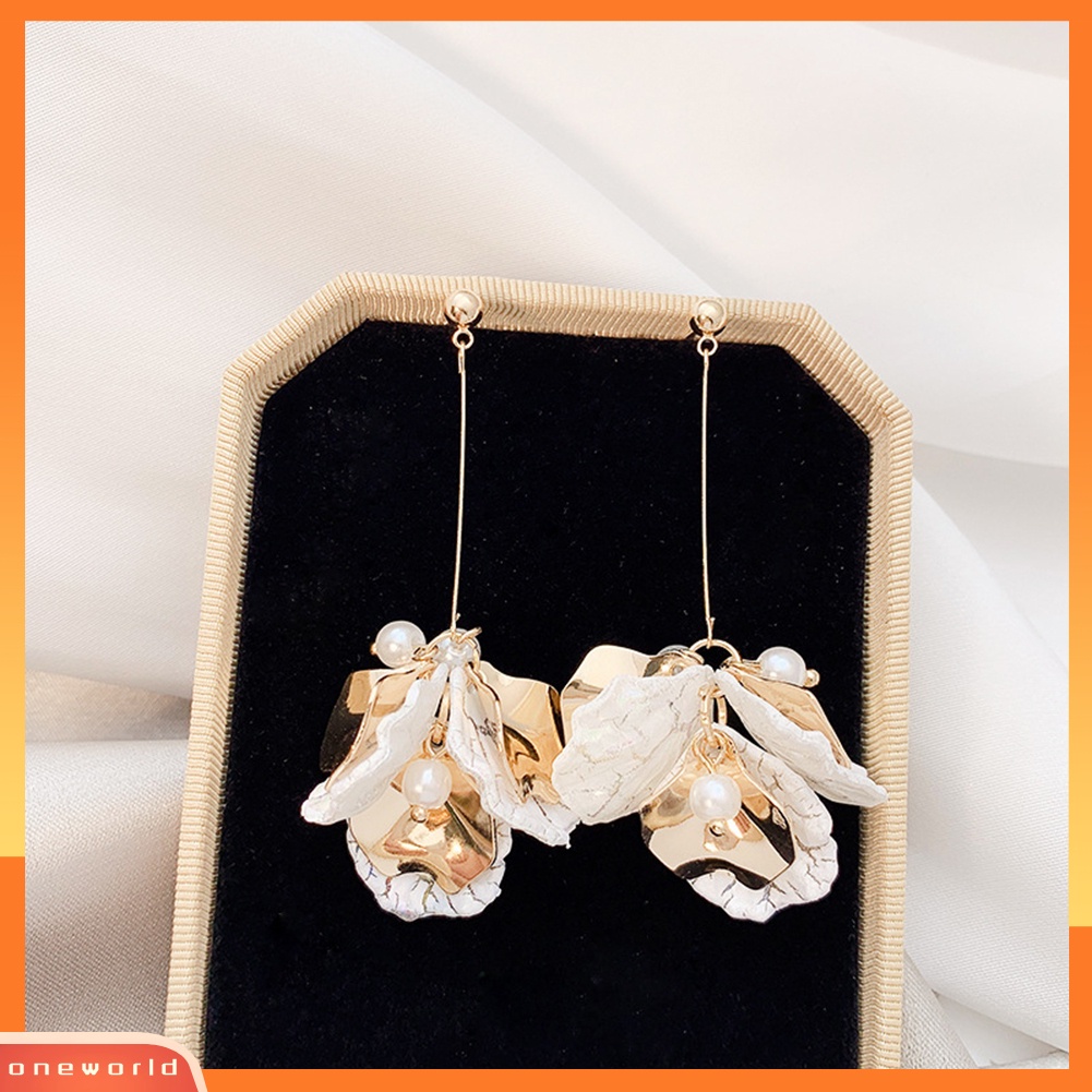 [WOD] Fashion Wanita Kelopak Bunga Panjang Drop Menjuntai Ear Stud Earrings Pesta Perhiasan Hadiah