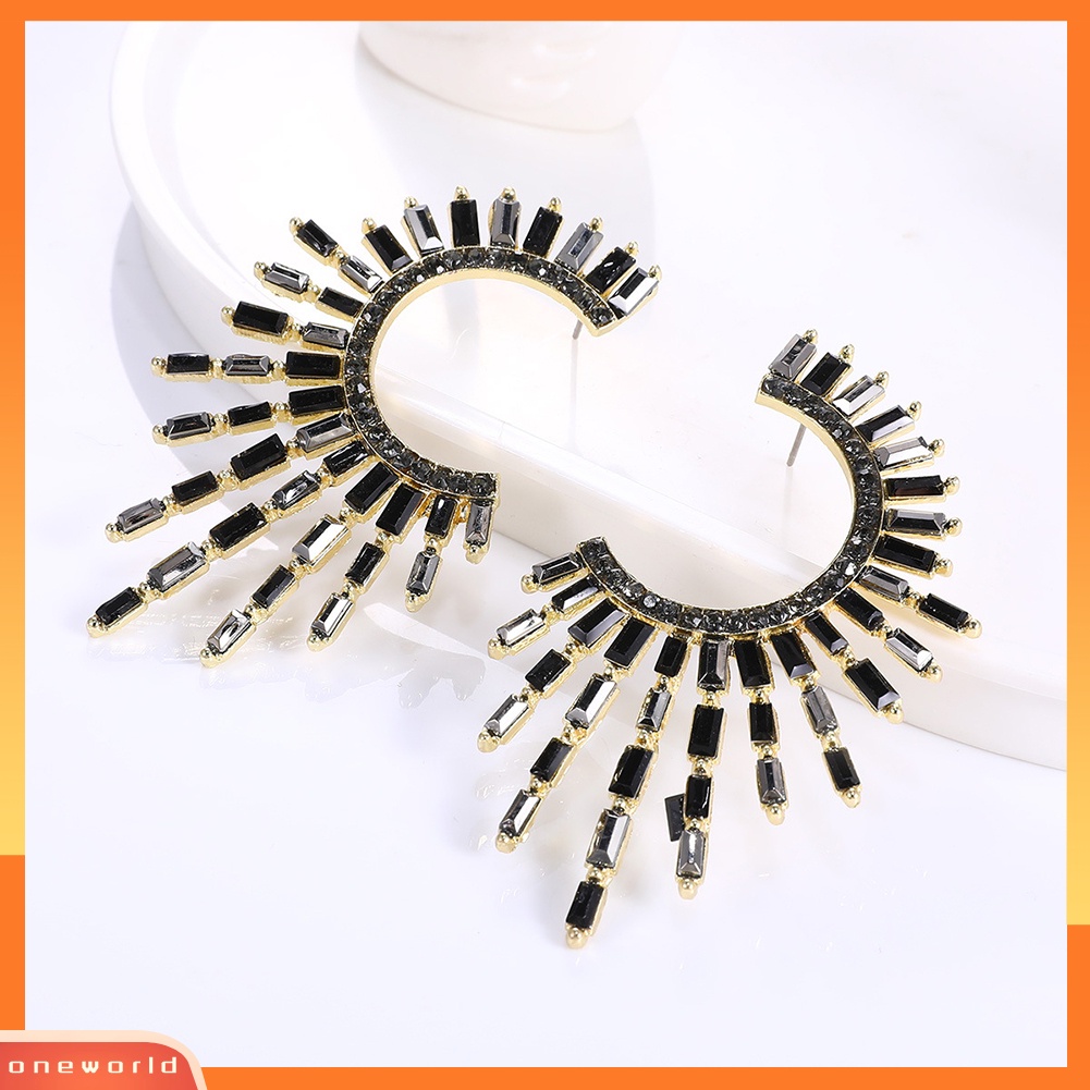 [WOD] Wanita Fashion C Bentuk Bunga Matahari Tidak Teratur Berlian Imitasi Stud Earrings Jewelry