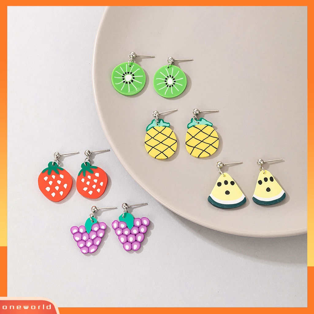 [WOD] 5pasang Anting Menjuntai Bentuk Buah Lucu Polymer Clay Tahan Lama Lady Drop Earrings Untuk Pacaran