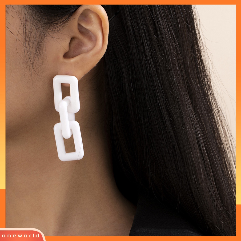 [WOD] Wanita Sederhana Berlebihan Geometri Persegi Panjang Menjuntai Akrilik Ear Stud Earring Hadiah