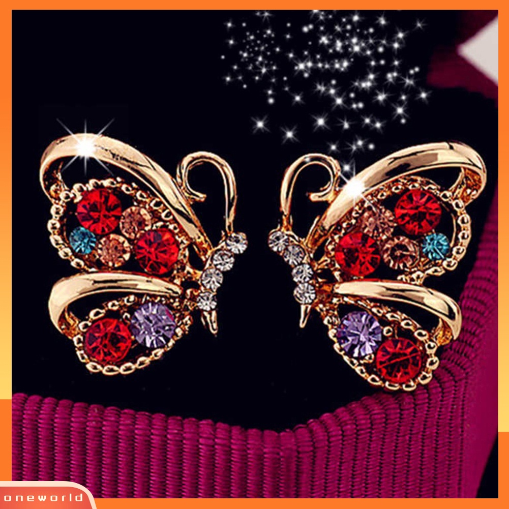 [WOD] Fashion Wanita Berlian Imitasi Bentuk Kupu-Kupu Stud Earrings Selebriti Eardrop Perhiasan