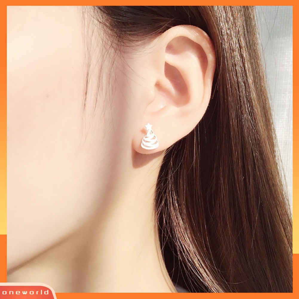 [WOD] Lucu Asimetris Natal Elk Deer Tree Ear Studs Pesta Perhiasan Anting Hadiah