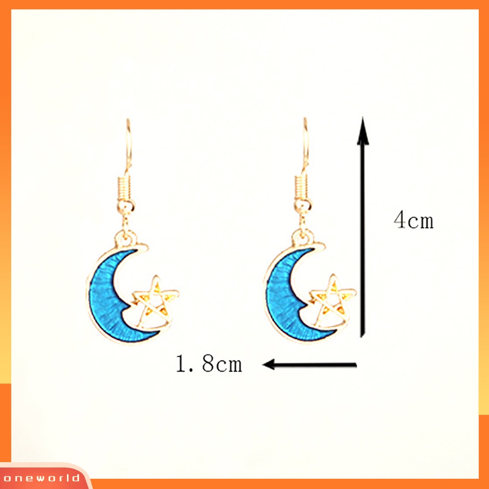 [WOD] Wanita Fashion Berongga Bintang Bulan Sabit Menjuntai Kait Anting Eardrops Perhiasan