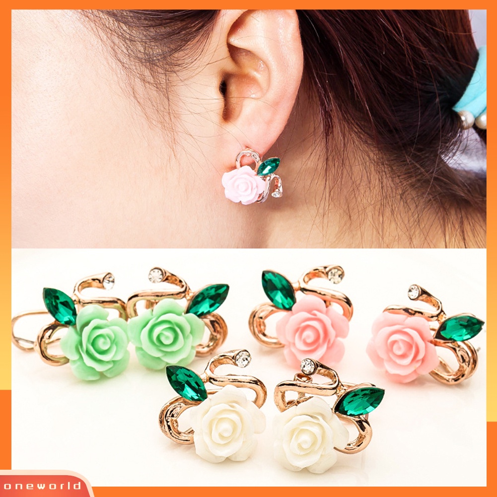 [WOD] Fashion Wanita Bunga Mawar Berlian Imitasi Ear Stud Klip Anting Perhiasan Hadiah Xmas