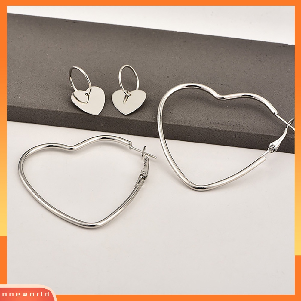 [WOD] 1pasang Fashion Wanita Pesta Perhiasan Dekorasi Cinta Hati Desain Menjuntai Hoop Earrings