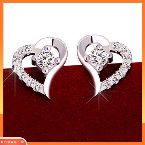 [WOD] Wanita Zirkon Hati925 Sterling Silver Disepuh Telinga Studs Earrings Perhiasan Hadiah