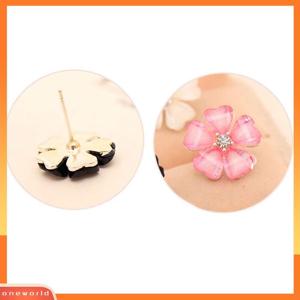 [WOD] Fashion Wanita Elegan Perak Disepuh Bunga Berlian Imitasi Ear Stud Earrings Jewelry