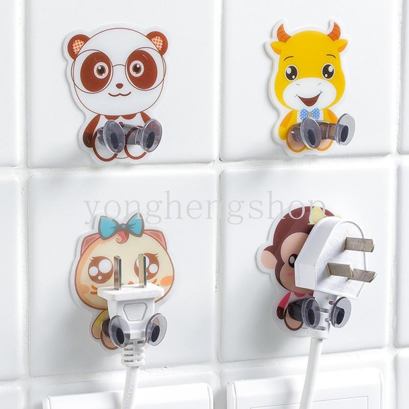 Lucu Kartun Hewan Colokan Listrik Kait Socket Holder Bebas Pukulan Kabel Holder Kabel Listrik Dinding Kait Gantungan Rumah Rak Penyimpanan Dapur