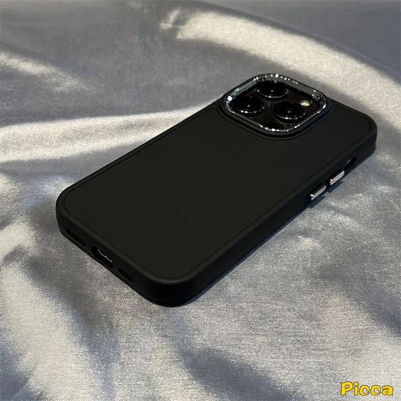 IPHONE Cinta Hati Berlian Warna-Warni Dekorasi Stiker Casing Hitam Kompatibel Untuk Iphone11 13 14 12 Pro MAX XR 7Plus 8Plus 11x XS MAX Mewah Simple Warna Solid Plating Square Cover