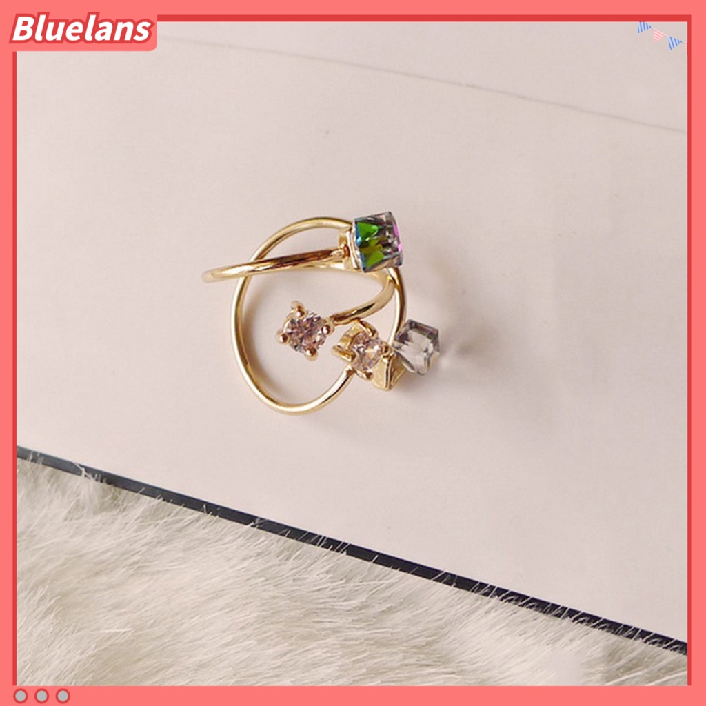 [BLS] Cincin Cincin Jari Adjustable Multicolor Berlian Imitasi Alloy Tahan Luntur Untuk Pertunangan