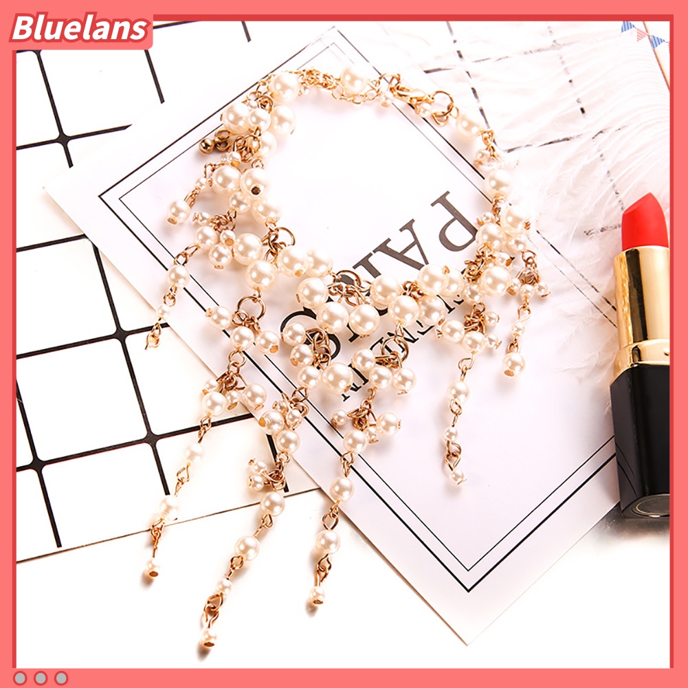 [BLS] Fashion Mutiara Imitasi Rumbai Gelang Wanita Pesta Cocktail Perhiasan Pesona Hadiah