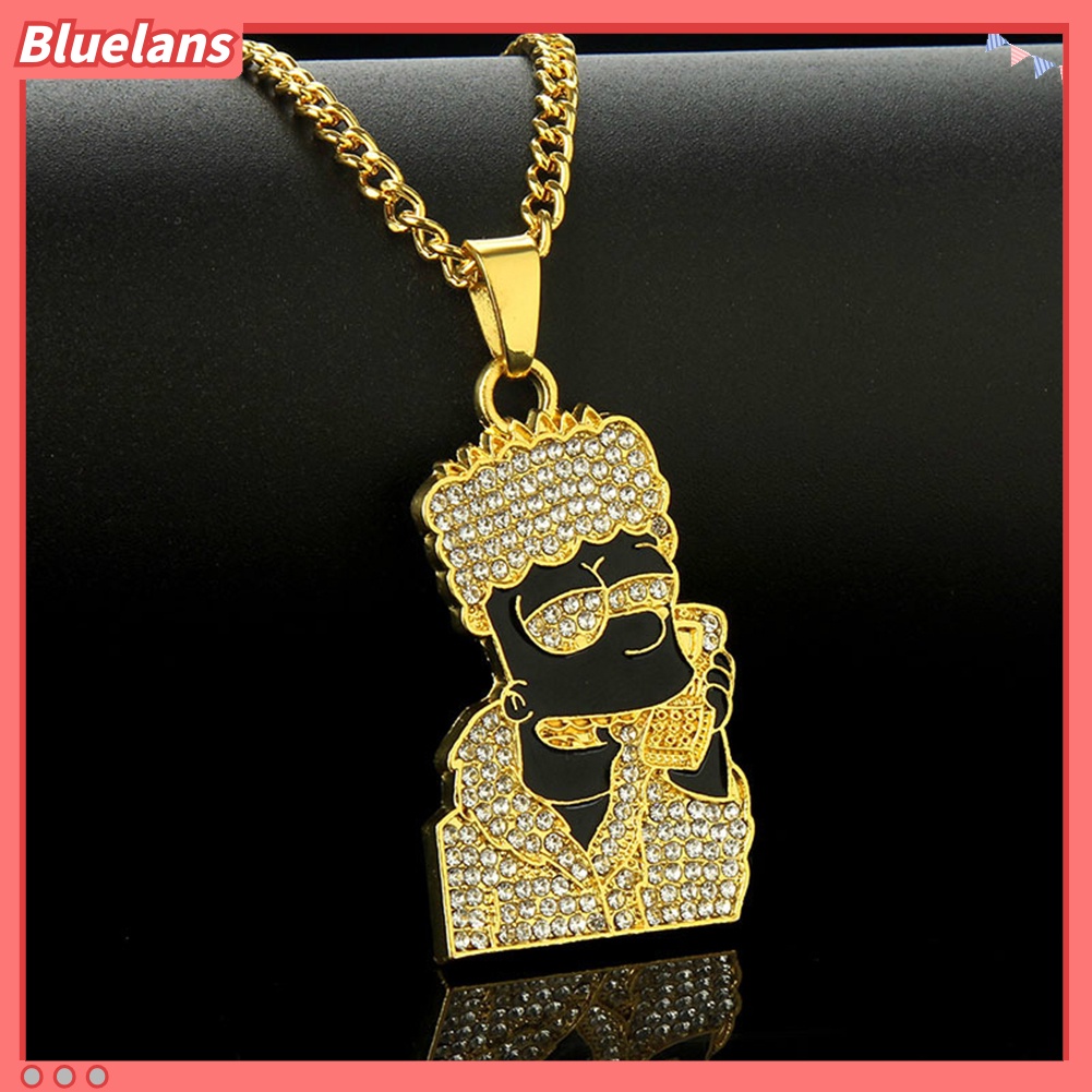 [BLS] Hip Hop Pria Berlian Imitasi Kartun Simpson Liontin Kalung Memutar Rantai Perhiasan Hadiah