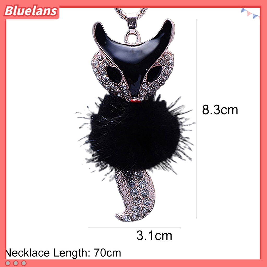 [BLS] Berlian Imitasi Wanita Bulu Imitasi Lucu Rubah Liontin Sweater Panjang Kalung Perhiasan