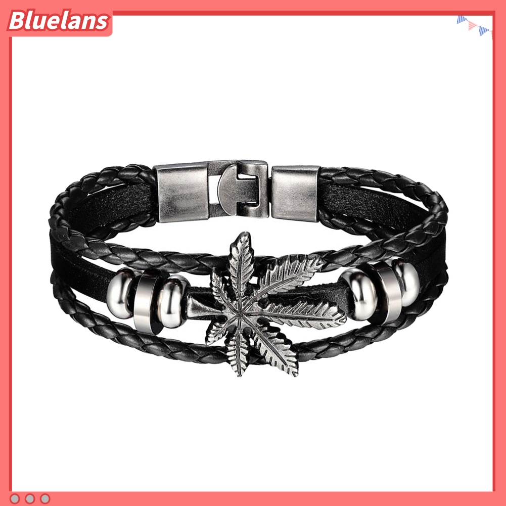 [BLS] Gelang Kulit Imitasi Punk Vintage Untuk Pria Wanita Maple Leaf Charm Bangle Cuff