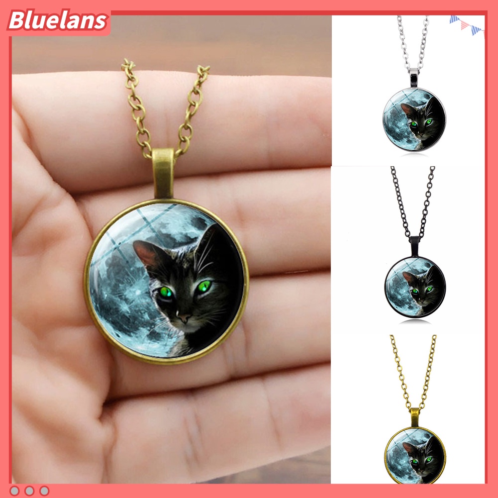 [BLS] Vintage Wanita Perhiasan Motif Kucing Cabochon Imitasi Liontin Sweater Rantai Kalung
