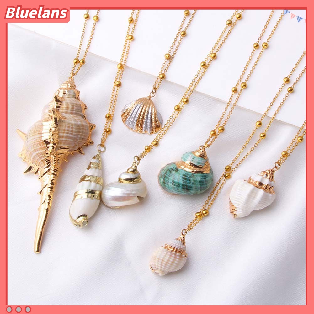 [BLS] Bohemian Wanita Manik-Manik Keong Cowrie Shell Liontin Rantai Kalung Perhiasan Hadiah