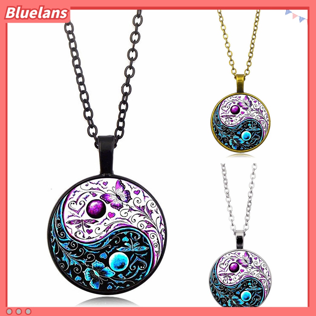 [BLS] Tai Chi Liontin Unisex Kalung Gaya China Fashion Jewelry Kalung Sweater Motif Kupu-Kupu Dua Warna Untuk Halloween