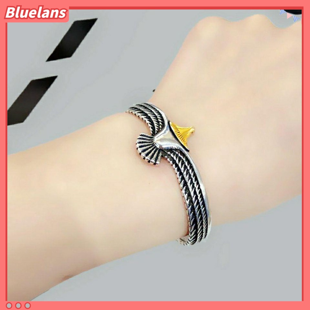 [BLS] Manset Gelang Electroplating Vintage Ukiran Pembukaan Anti-Kosif Menghias Karat-Bukti Pria Retro Elang Terbang Gelang Aksesori Pakaian
