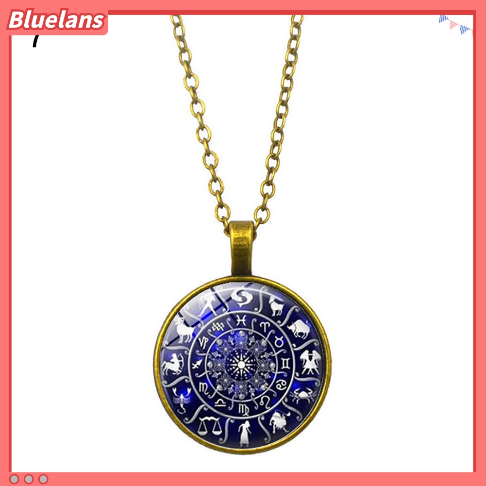 [BLS] Unisex Pentacle Constellation Zodiak Kaca Cabochon Pesona Kalung Wicca Jewelry