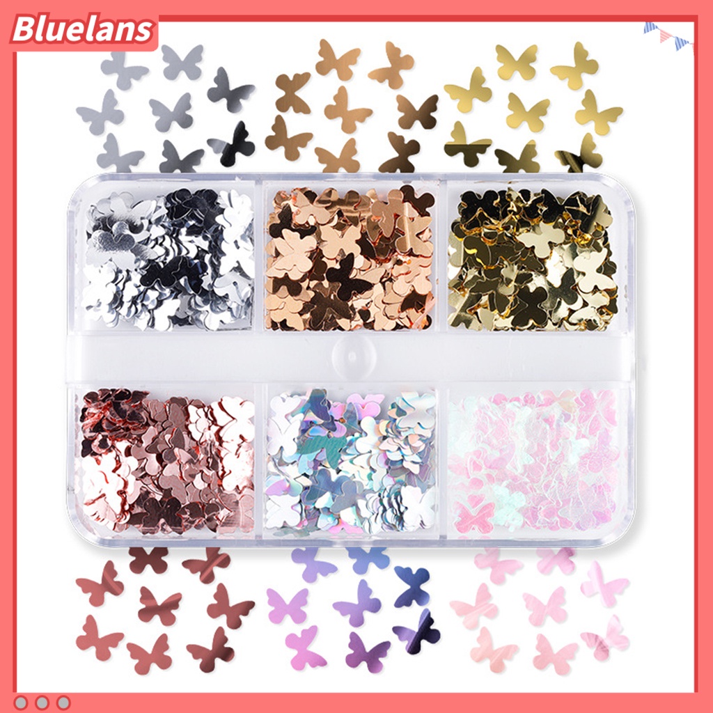 [BLM] 6kisi-kisi /Box Payet Kuku Tipis Rounded Corners Lightweight Butterfly Nail Art Sequin Untuk Wanita