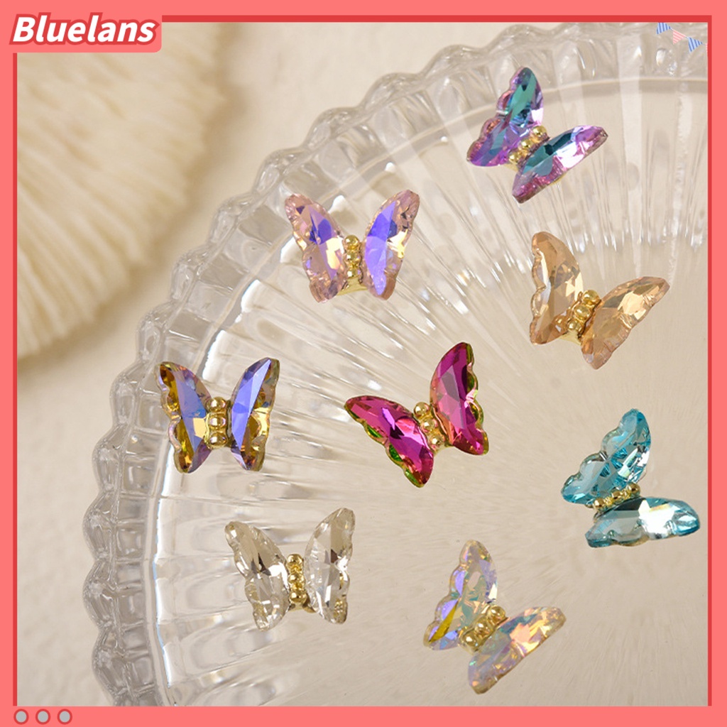 [BLM] 10pcs Hiasan Kuku Permukaan Berkilau Cantik Mengkilap Efek Visual Aplikasi Lebar Kristal Imitasi Mewah Kupu-Kupu 3D Dekorasi Kuku Desain Manicure Perlengkapan Kuku
