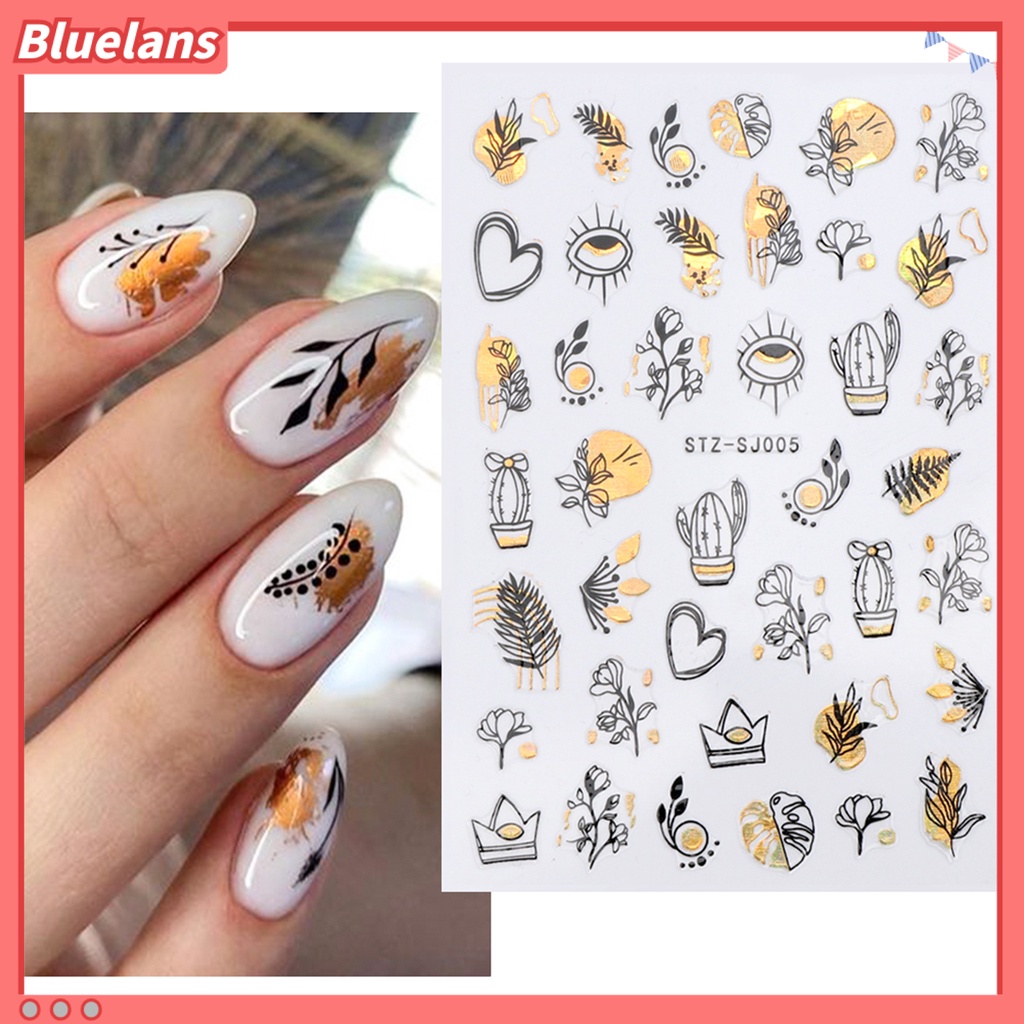 [BLM] 2pcs Dekorasi Kuku Indah DIY Ringan Two-tone Gilt Rose Nail Decals Untuk Wanita