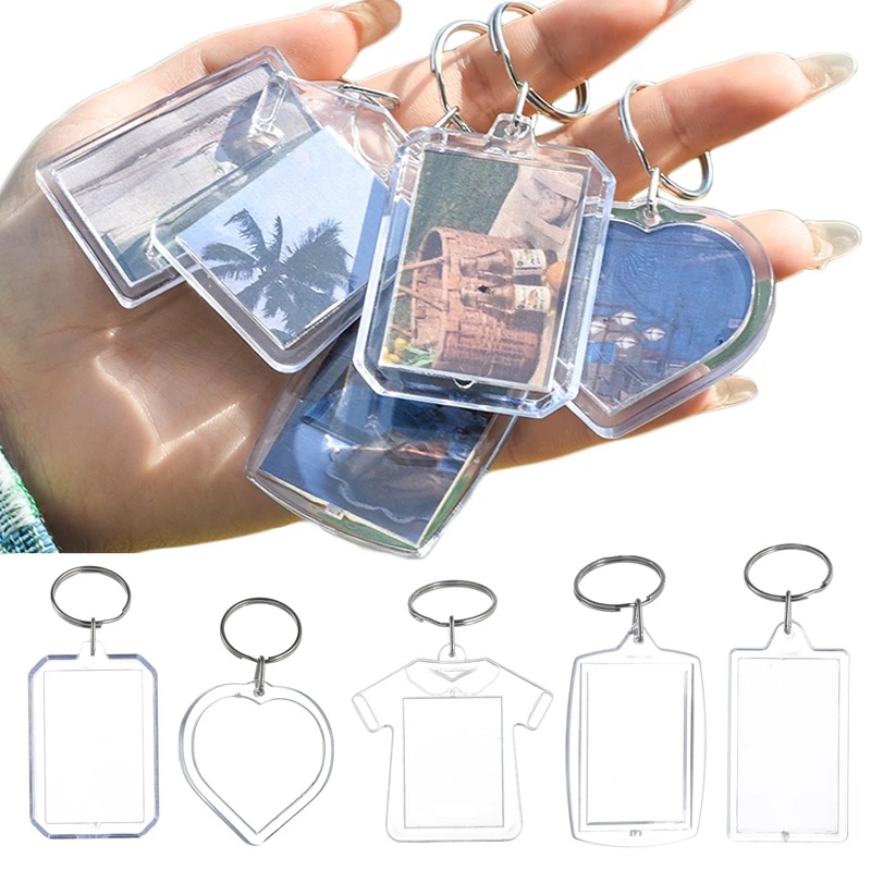 [HOT Sale] Transparan Kosong Portabel Split Ring Keychain Untuk Gantungan Kunci Mobil, Tas Persegi Panjang Gaya Hati Akrilik Insert Foto Gambar Keychain Dekorasi Liontin Bingkai Keyring