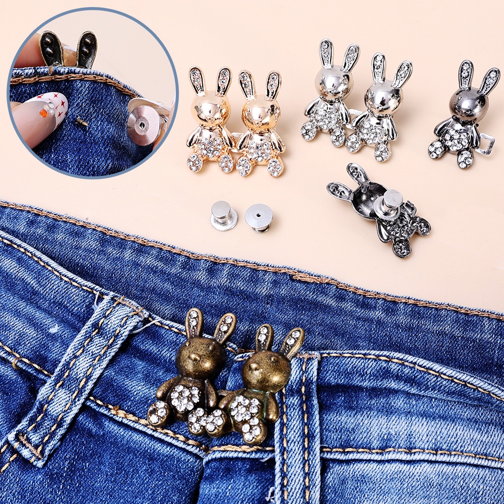 [HOT Sale] Gesper Extender Untuk Wanita Rok Pant Jeans Invisible Detachable 2Pcs Nail-free Rabbit Aksesoris Pakaian Mengencangkan Pinggang Tombol Logam Lucu Klip Pinggang Adjustable