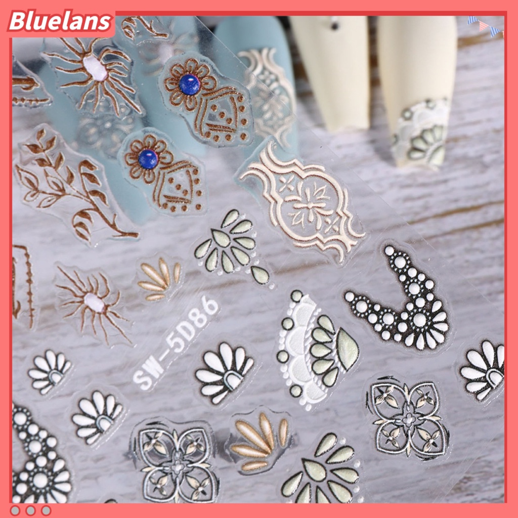 [BLM] 1lembar Stiker Kuku Mudah Tempel Dapat Dilepas Vintage Renda Bunga Desain DIY Banyak Gaya Timbul Slider 5D Nail Decal Nail Salon Aksesoris