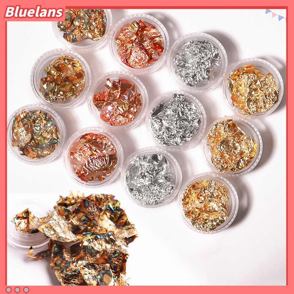 [BLM] 12pcs /Set Foil Kuku Ultra Tipis Mudah Ditempel Foil Kuku Emas Ringan Sequin Flakes Untuk Manicure