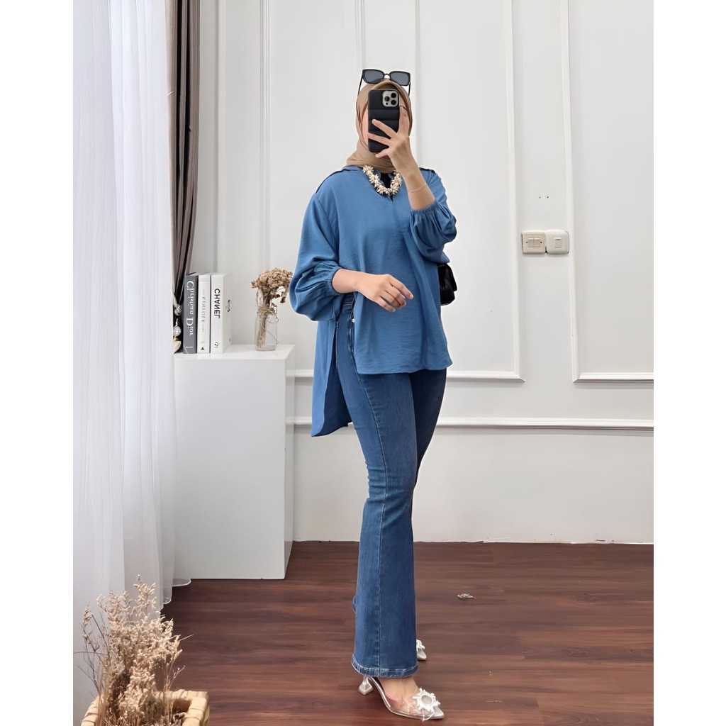 Lidiya Blouse Atasan Lidia l Lydia Polos Basic Cringkle Premium Wanita Remaja Casual Daily OOTD Kantoran
