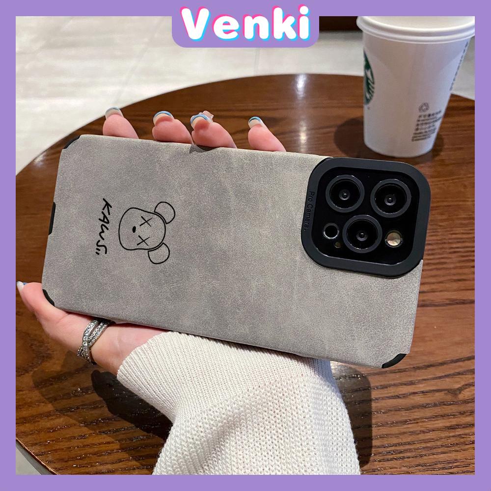 VENKI - Untuk iPhone 11 Case Leather Pupil Suede Cover Soft Shockproof Case Camera Simple Cute Bear Kompatibel dengan iPhone 14 13 Pro max 12 Pro max xr xs 7Plus 8Plus