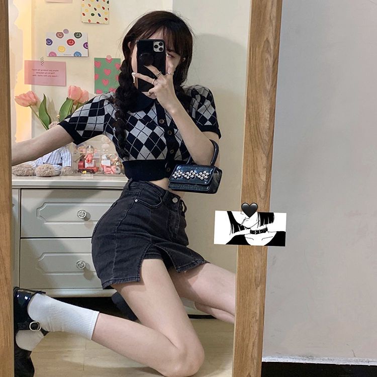 Korean Cardigan Rajut Wanita Kotak Kotak Polo Premium Atasan