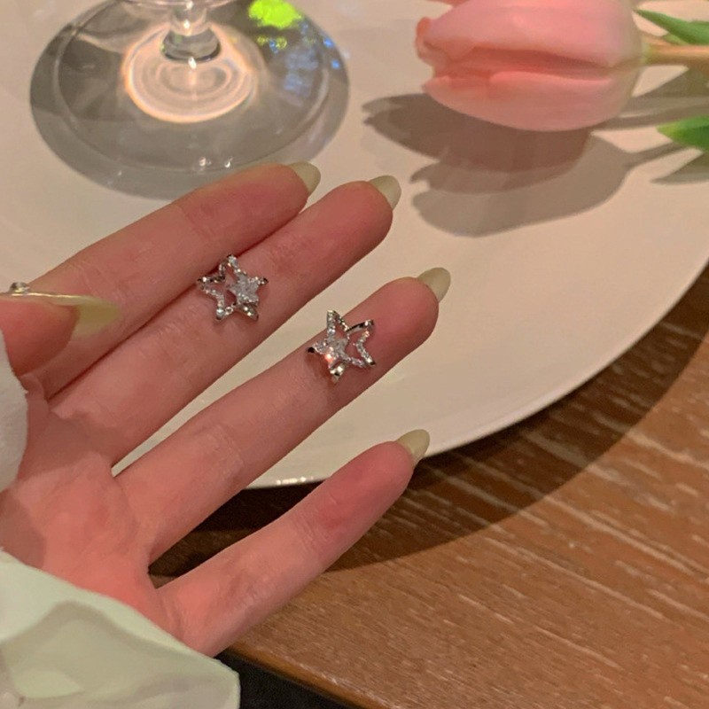 Korea Zirkon Bintang Stud Anting-Anting Untuk Wanita Manis Niche Perak Berujung Lima Anting-Anting Bintang Mini Fashion Perhiasan Aksesoris