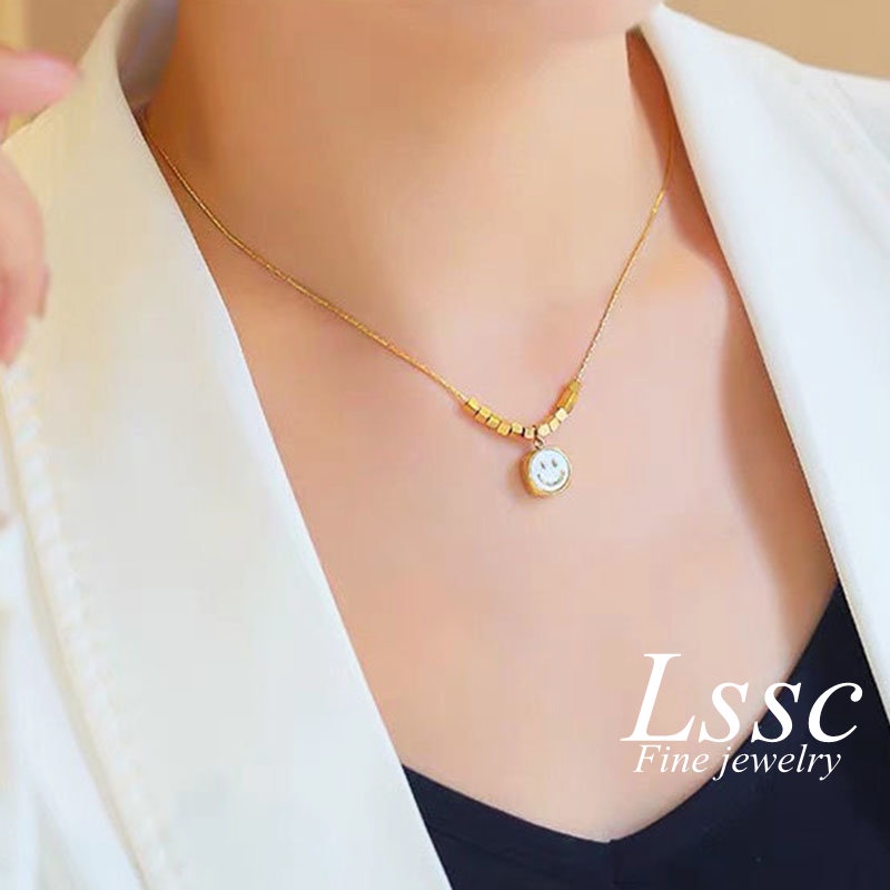 Kalung Titanium Wanita Anti Karat Smile Fashion Korea Aesthetic Emas 18K Aksesoris Perhiasan