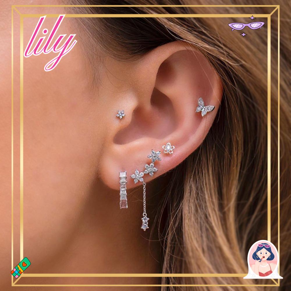 Lily Hoop Earrings Fashion Tindik Stainless Steel Cubic Zirconia