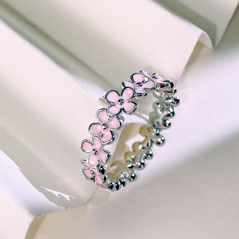 Wanita Temperamen Segar Kecil Warna Pink Bunga Cincin Tembaga Perhiasan Hadiah Ulang Tahun